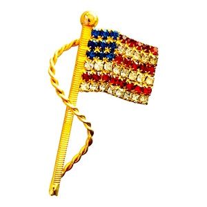 USA Flag Pin Rhinestone Crystal American Flag Brooch